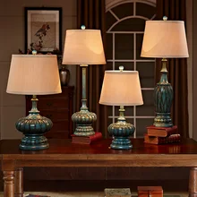 Декоративные голубым полимерным камнем и настольная лампа прикроватный светильник Винтаж смолы Стиль современные короткие затеняющие шторы абажур Гостиная Спальня E27 светодиодный ночной Светильник