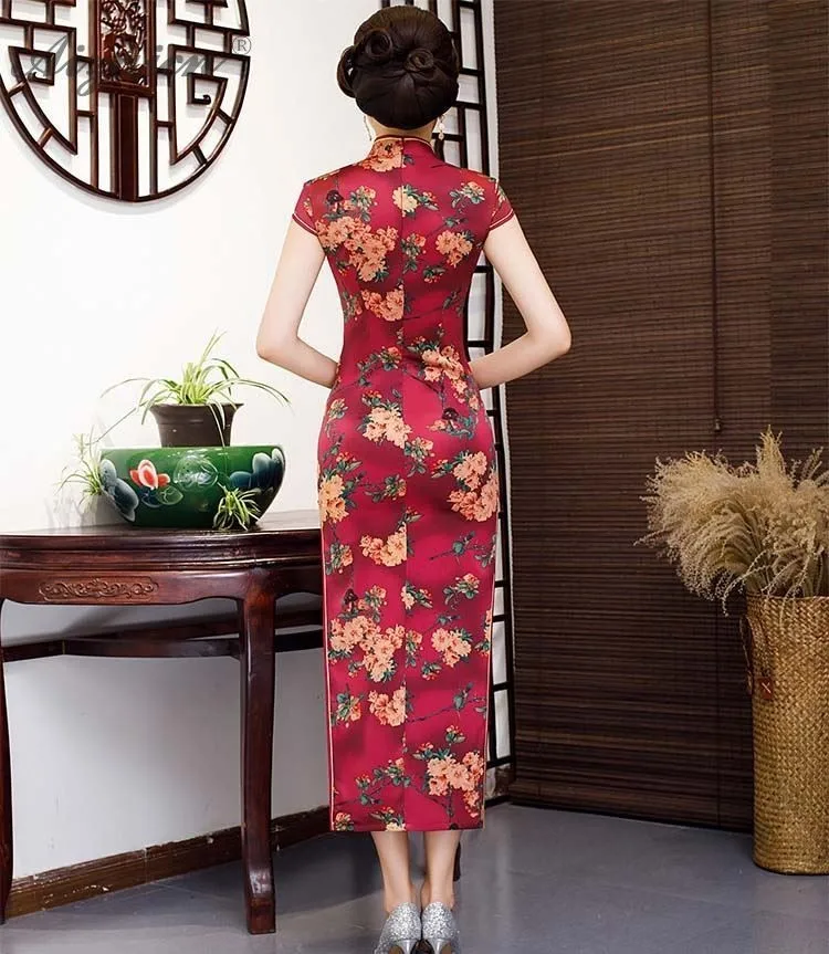 Китайское традиционное платье Qipao ретро печати с длинным Cheongsam Китай Femme Тонкий платья Женская Роба в восточном стиле элегантное вечернее