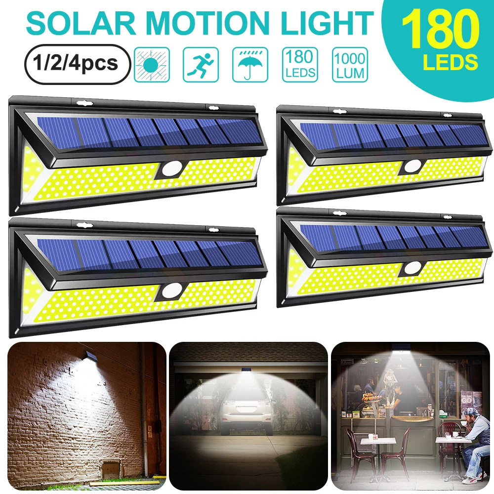 

4pcs 180 LED Solar Power Outdoor Garden Yard Motion Sensor Light COB 3 Modes Waterproof Energy Saving Pathway Solar Wall Lamp