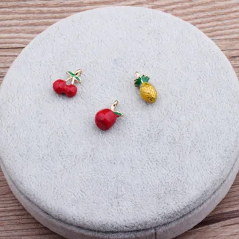 

Factory Price 100PCS 3D Enamel Alloy Fruit Apple Cherry Pinapple Charms Drop Oil DIY Jewelry Findings Necklace Pendants