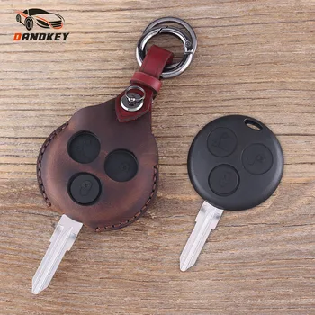 

DANDKEY 3 Buttons Genuine Leather Protector Key Case Cover Holder For Mercedes Benz Smart Fortwo 450