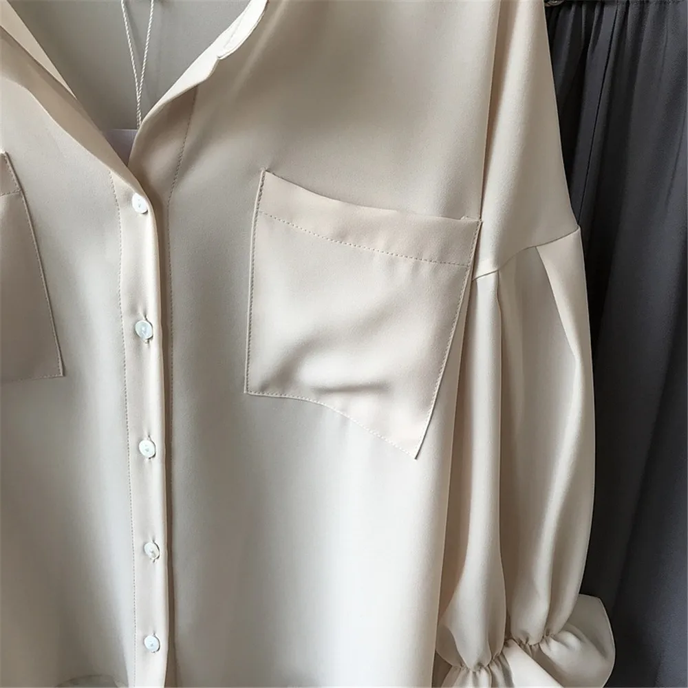 High quality Casual Chiffon Apricot Women blouse shirt oversized breathable loose shirt office wear Fashion Solid tops blusas (8)