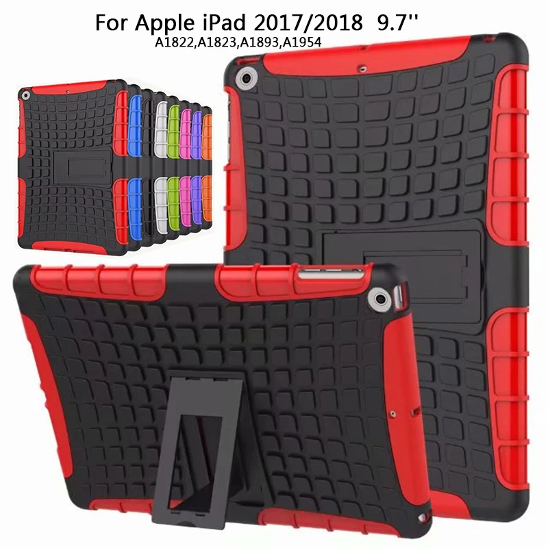 

Tablet Case For iPad 2017 9.7'' A1822 A1823 Shockproof Anti-fall Stand Tire pattern Back Cover For Apple iPad 2018 Case 9.7 inch