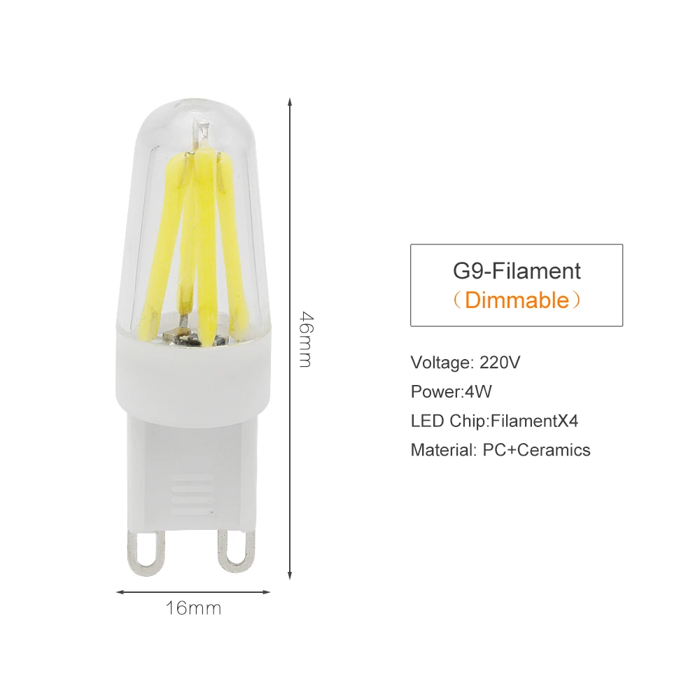 ANBLUB Bombillas G9 3W, 4 Вт, 5 Вт, 6 Вт, светодиодный светильник с регулируемой яркостью, переменный ток, 220 В, светильник в виде свечи, лампа, заменяющая галогенный светильник 20 Вт, 30 Вт, 40 Вт, для люстры - Испускаемый цвет: 4W Dimmable