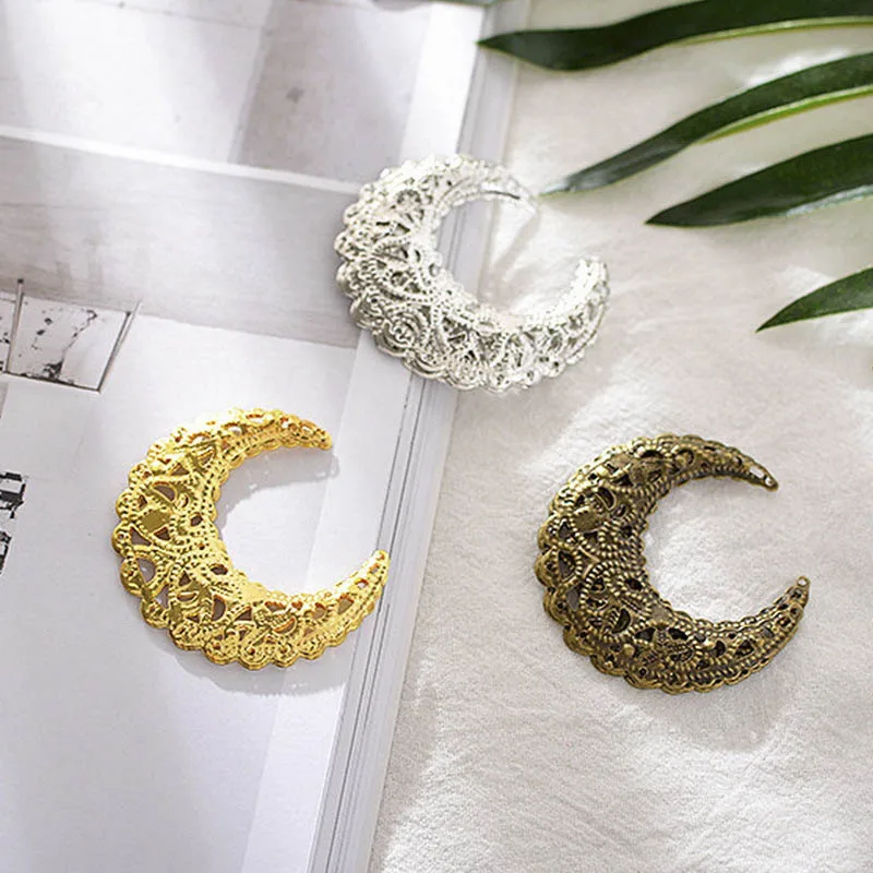 

20Pcs Metal Filigree Moon Wraps Connectors Diy Jewelry Charm Findings Handmade Craft Decoration 43x38mm Hollow Pendants Supplier