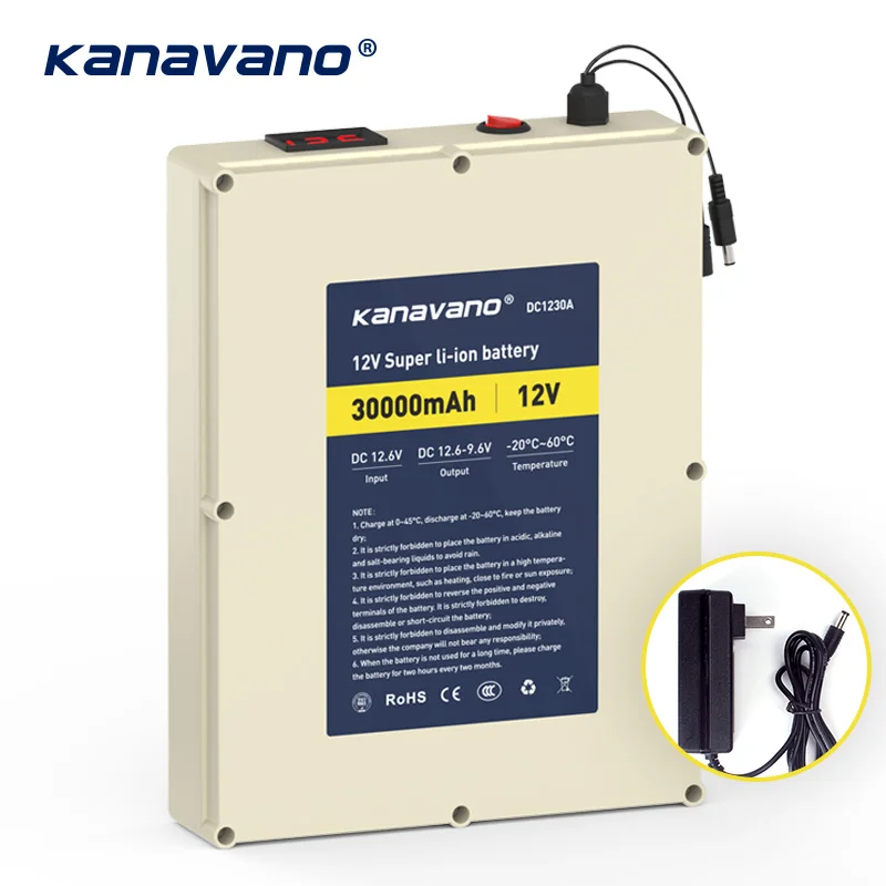 Kanvnano 12v 30Ah large capacity rechargeable lithium battery 18650 battery pack protection ...