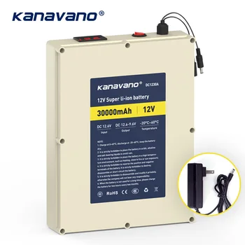 

Kanvnano 12v 30Ah large capacity rechargeable lithium battery 18650 battery pack protection board with 5A charger gift DIY line