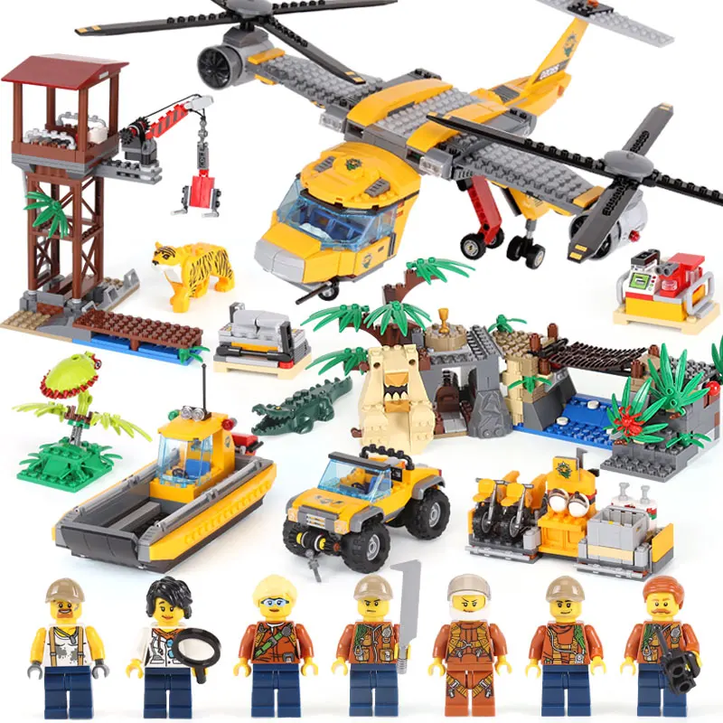 Lepin City Series 02085 The Jungle Air Drop Helicopter Set Compatible legoINGly 60162 stacking block model building kit action