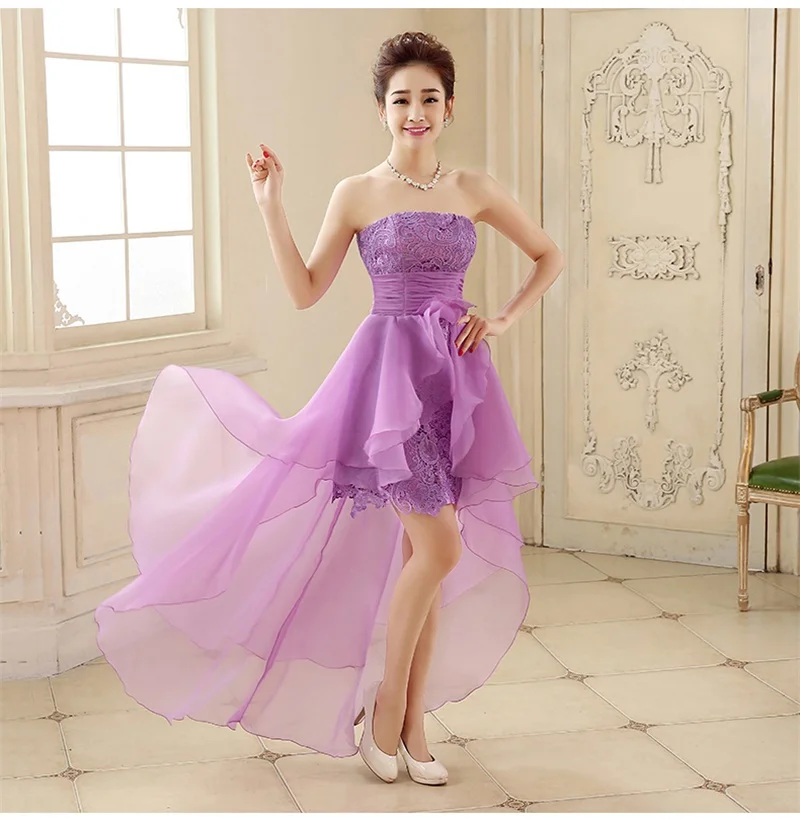 

2017 New Arrival Evening Dresses Short Front Long Back Bride Gown Strapless Ball Prom Party Homecoming/Graduation Formal Dress