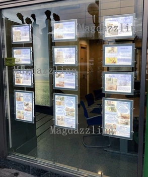 

9PCS A4 + 3PCS A3 One Side Magnetic Acrylic Frame LED Illuminated Window Hanging Light Boxes for Real Estate Agent Window
