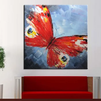 

100% Handpainted Oil Paintings Picture Panel Beautiful Red Butterfly Animal Oil Painting on Canvas for Home Decoration