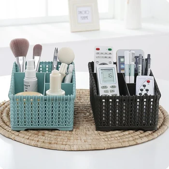 

Imitation Rattan Office Debris Container Baskets Cosmetics Remote Control Makeup Storage Basket Organizer For Bathroom Dropshipp