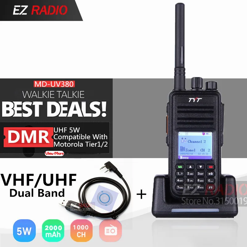 Обновление TYT MD-380 gps DMR радио MD-UV380 Tier1/2 UHF VHF двухполосный 5 Вт Цифровой иди и болтай Walkie Talkie “иди и md380 MD-390 Baofeng DM-5R DM-8HX - Цвет: Dual Band-Cable