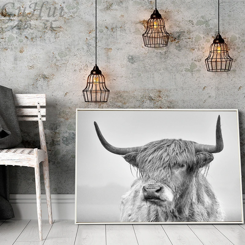Chinese Black and White Tibetan Yak Animal Decorative Painting Living Room Background Photography Cattle Wall Picture Poster | Дом и сад