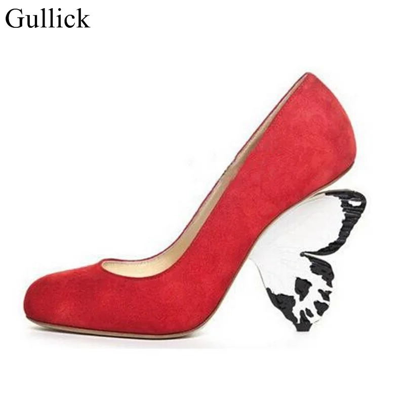 Hot Sale Women Solid Color Flock Leather Sexy Butterfly Heels Pumps Fashion Round Toe Strange Heel Women Party Bride Dress Shoes Hot Sale Women Solid Color Flock Leather Sexy Butterfly Heels Pumps Fashion Round Toe Strange Heel Women Party Bride Dress Shoes