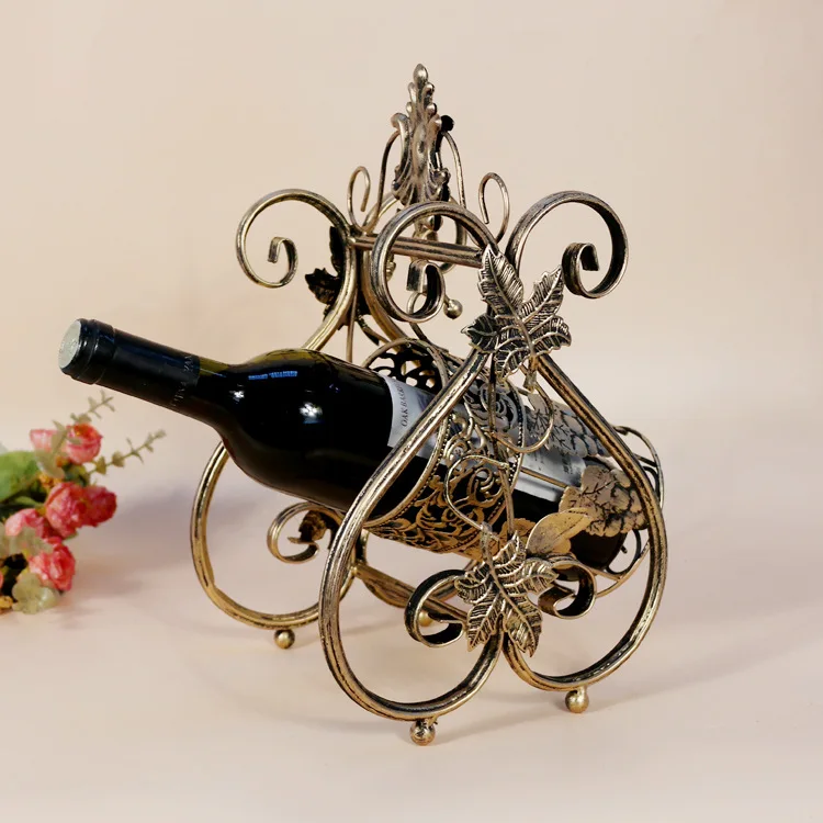 

1PC Plating Process Support Wine Racks Metal Swing Wine Holder Craft Bar Decoration Home Decor Miniature KI 2058
