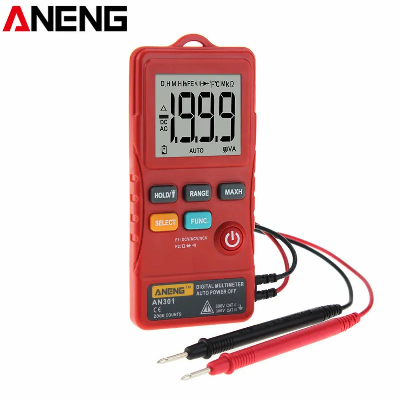 

ANENG AN301 Mini Digital Multimeter 1999 Counts Portable AC DC Voltmeter Resistance Ammeter Meter Tester with LED Light
