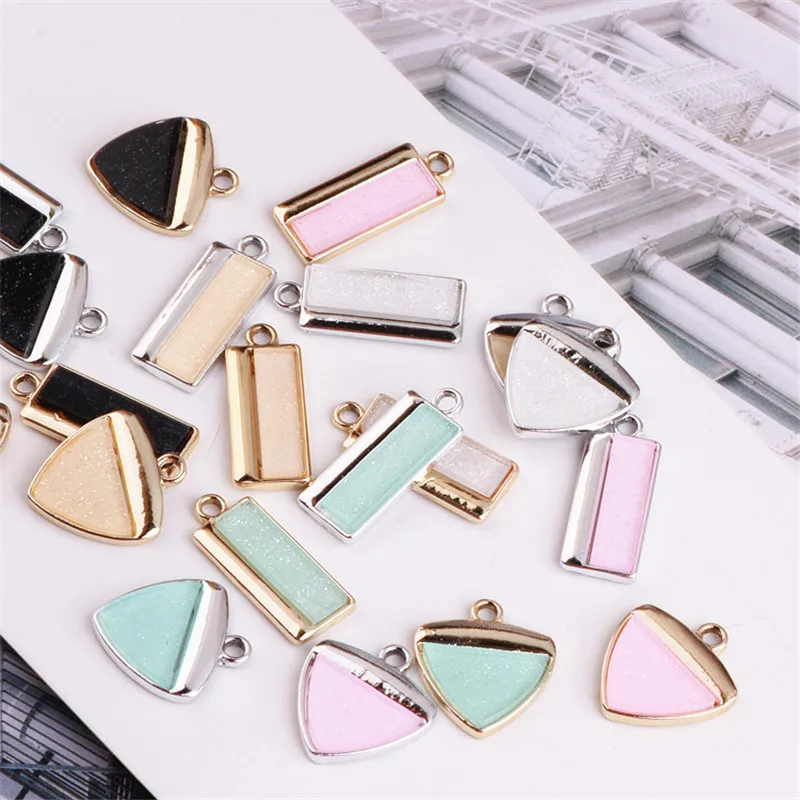 

Fresh New Cute DIY Jewelry Charms 50PCs Gold Silver Tone Plated Alloy Bling Glitter Simplify Triangle Rectangle Pendant Charm