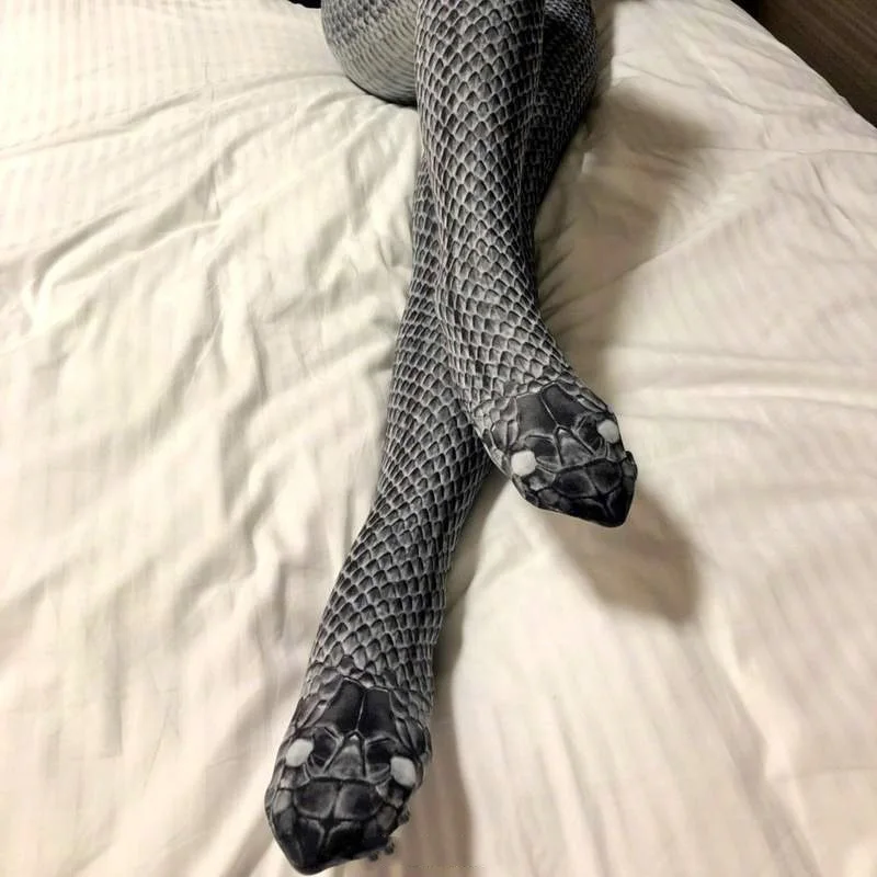 Женские сексуальные колготки с 3D принтом Кобра питон чулки страшное дышащее