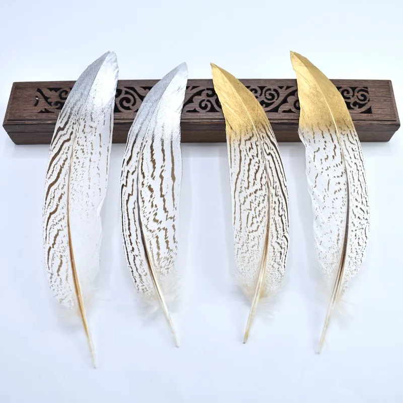 

10Pcs/Lot 15-25CM Spray silver Gold Feathers Pheasant Tail Feathers DIY wedding feathers Decorations lady amherst plume deco