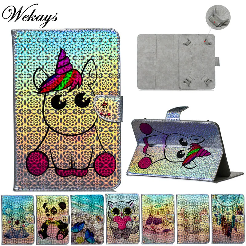 

Wekays 7" Universal Cover Case Cartoon Unicorn Glitter Leather Fundas Case For Samsung Amazon MediaPad 7.0 inch eBook Cover Case