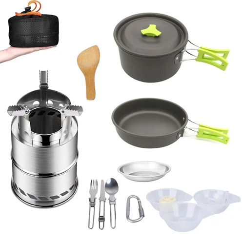  VILEAD Portable Camping Cookware Set Outdoor Hiking Bushcraft Cooking Tools with Folding Pot Pan Ta