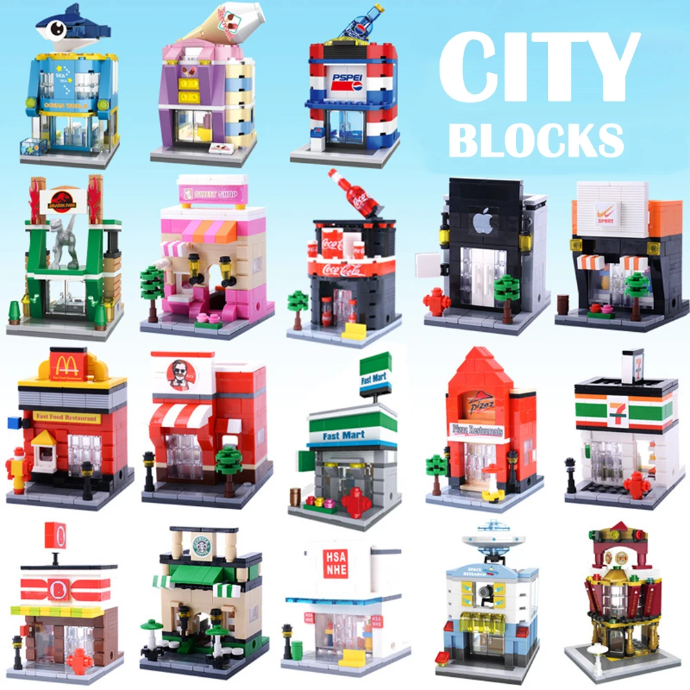 

Building Blocks Mini Street Model Shop City Series Brick Kids Figure Toys Educational Compatible With Blocks Toys For Children
