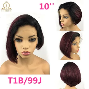 13x6 Lace Front Human Hair Short Bob Wigs Pixie Cut Ombre Color 1B 27 613 Blonde Black Straight For Women Brazilian Remy Hair 4