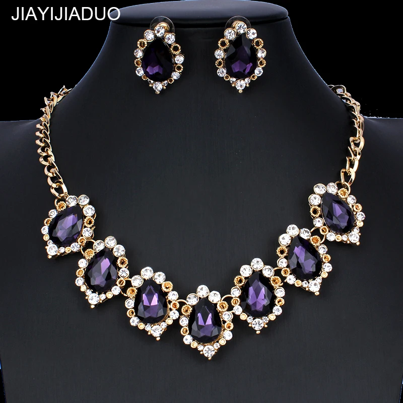 Jiayijiaduo, свадебное платье, ювелирный набор для гламура, Женские Ювелирные изделия с кристаллами, ожерелье, серьги, набор золотого цвета, подарок для девочки, дропшиппинг