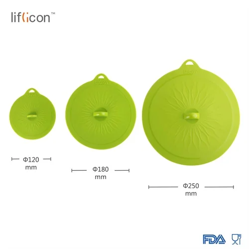 Liflicon 3 шт силиконовые всасывающие крышки стеклянные крышки универсальные крышки Сковороды кастрюли для приготовления пищи силиконовые растягивающиеся крышки для еды - Цвет: SucLFC01-GreenSet