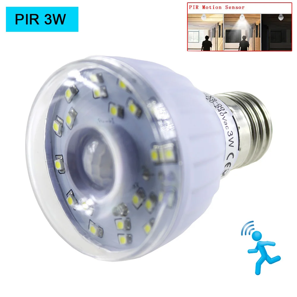 2/3W E27 LED motion PIR Infrared body sensor light White Light Bulb