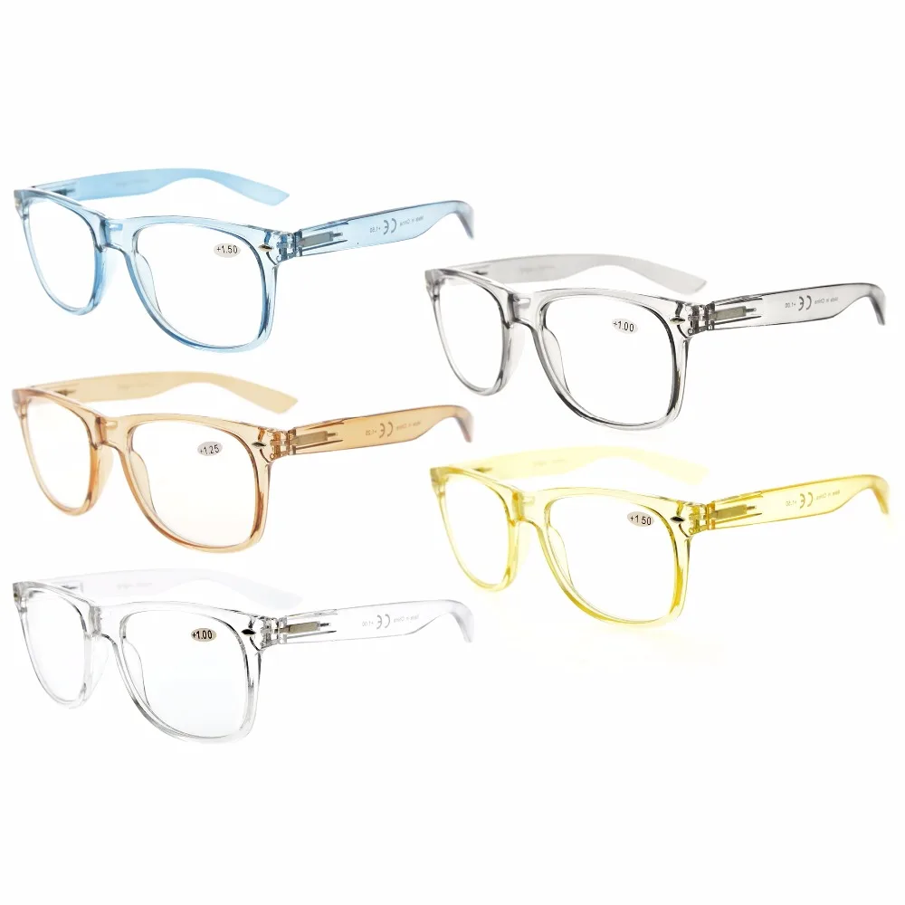 

R133Mix 5 Pack Comfortable Spring Hinges Large Simple Reading Glasses (One for each color) +0.00----+4.00