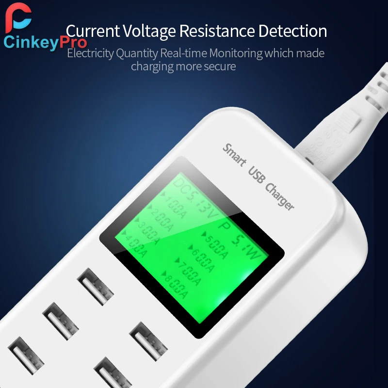 Умное зарядное устройство CinkeyPro с 8 USB портами и светодиодным дисплеем|charger for