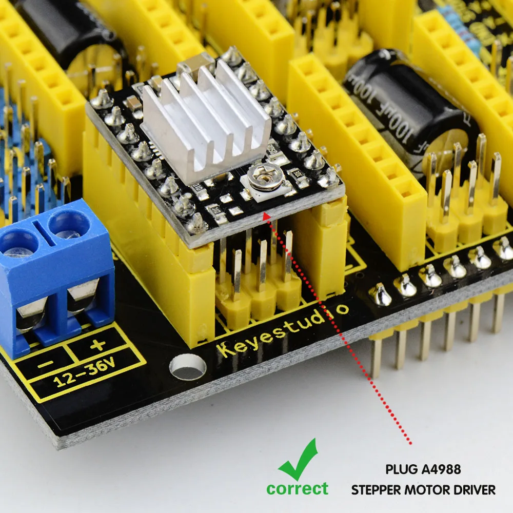 KEYESTUDIO CNC Shield V3.0 4Pcs A4988 Stepper Driver Starter Kit for Arduino DIY 