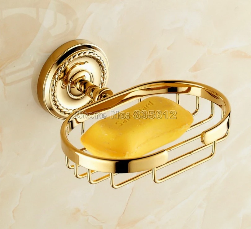 Bathroom Accessory Wall Mounted Gold Color Brass Soap Dish Holder Basket wba885