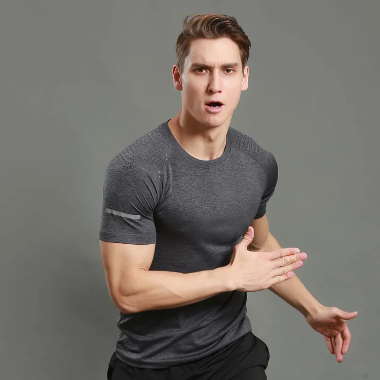 

DZ18312 Workout fitness men long sleeve t shirt men thermal muscle bodybuilding wear compression Elastic Slim exercise clothing