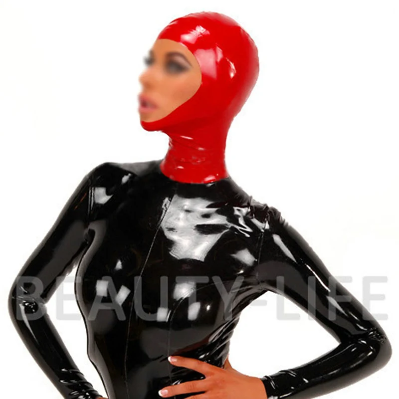 

Latex Hood Handmade Mask with zipper face opened half cover charming Cap new style fetish hoods