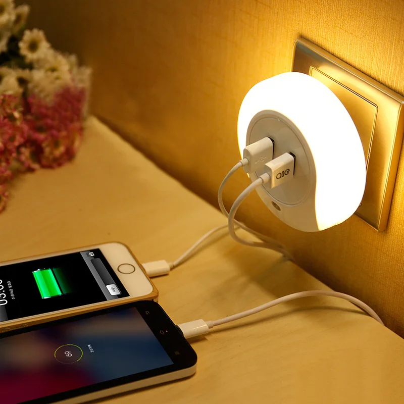 

US/EU Smart Light Sensor Night Light Two USB Automatic Wireless Wall Light Lamp Decorated Bathrooms Bedrooms LED light Lamps