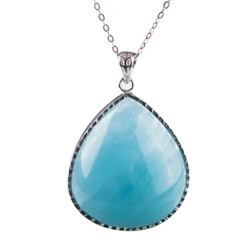 

Genuine Ocean Blue Natural Stone Pendant Women Men Necklace Aqua marine Water Drop Bead Fashion Pendant 40x32x10mm