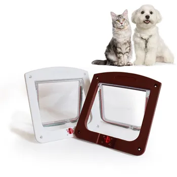 

Pet Dog Cat Door Small Pet Animal 4 Way Magnetic Lockable Door Kitty Gate Puppy Dog Supplies Lock Lockable Safe Flap Door