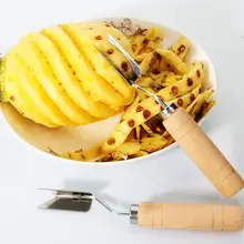Деревянный противоскользящая ручка 2 лезвия ананас инструмент для нарезания фруктов Серебряный тон 1 шт