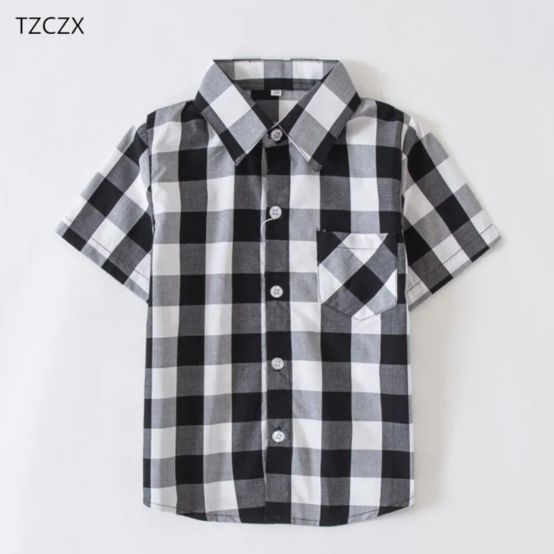 

New Children Shirts Casual Plaid Short-sleeved Boy's Shirts Clothing For 3-10 Years Kids Summer Wear