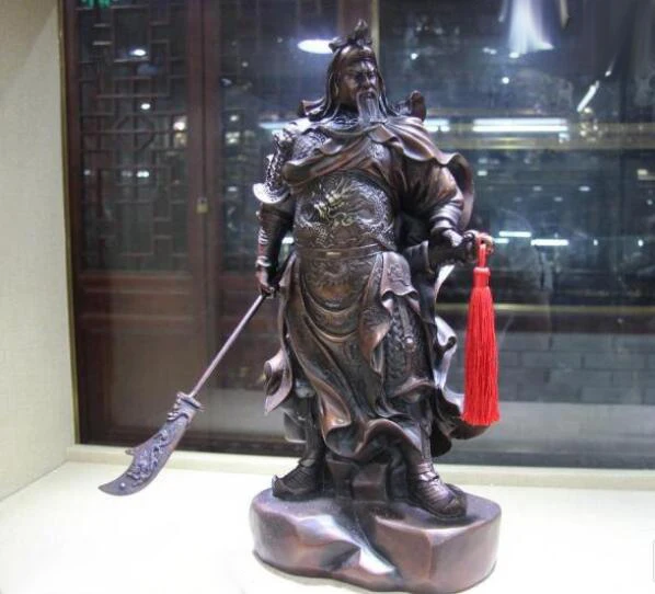 

18 China Bronze copper Famous Dragon Guan Gong Guan Yu Hold Sword Knight Statue