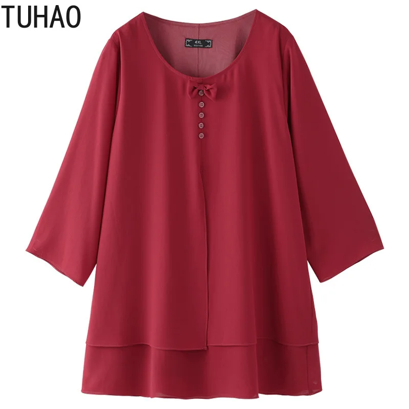 TUHAO весна лето красные блузки офисные рубашки для женщин размера плюс 10xl 8XL 6XL Топы шифоновая блузка Женская рабочая одежда 4XL