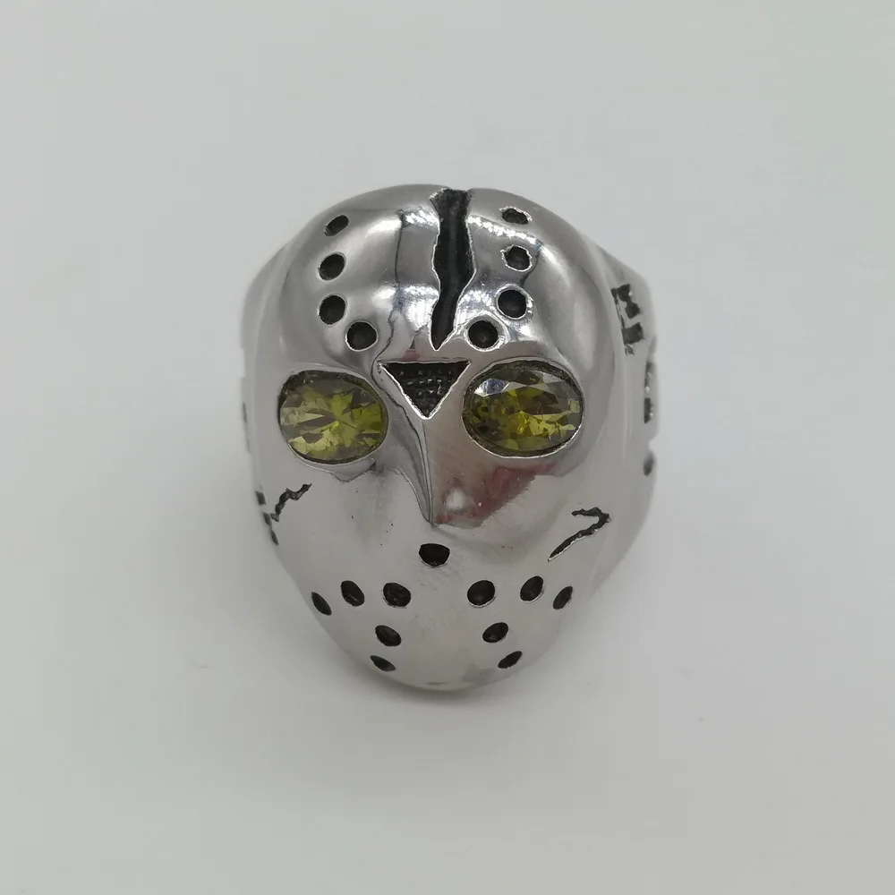

Trendy jason mask ring Olive stone 316 stainless steel punk Rock men J104