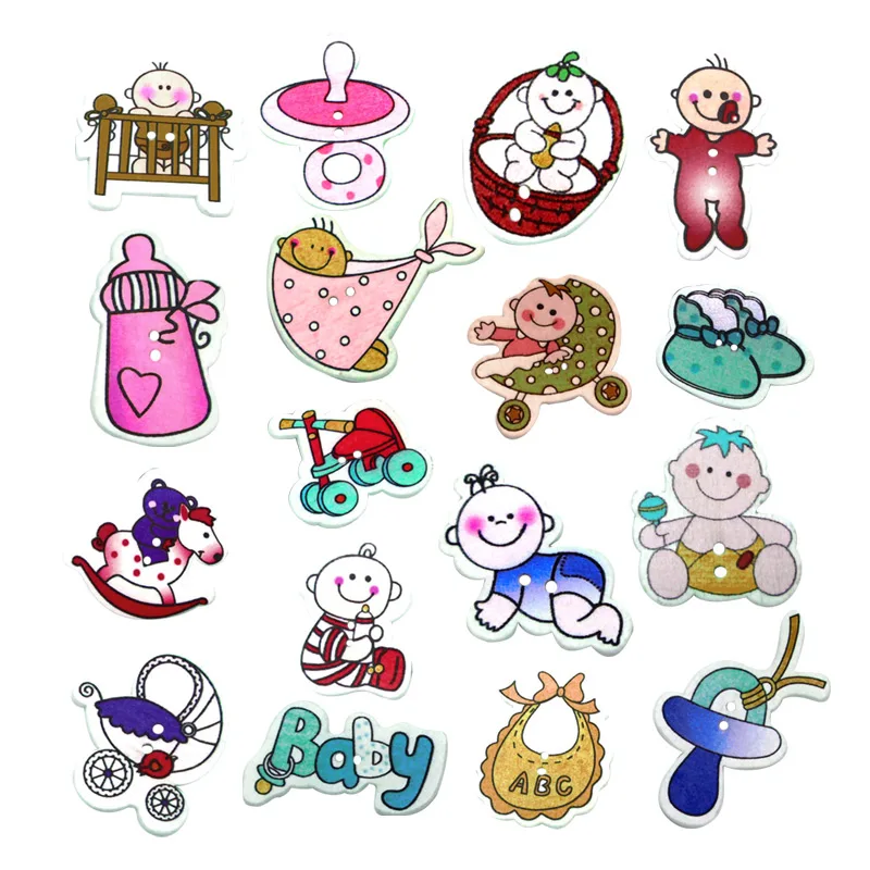 

50pcs Mixed Baby Product Wooden Buttons For Clothing Needlework Scrapbooking Wood Botones Decorative Crafts Diy Accessories