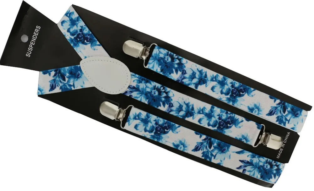 Новая мода 2,5 см Широкий регулируемый синий цветочный принт подтяжки для женщин дамы