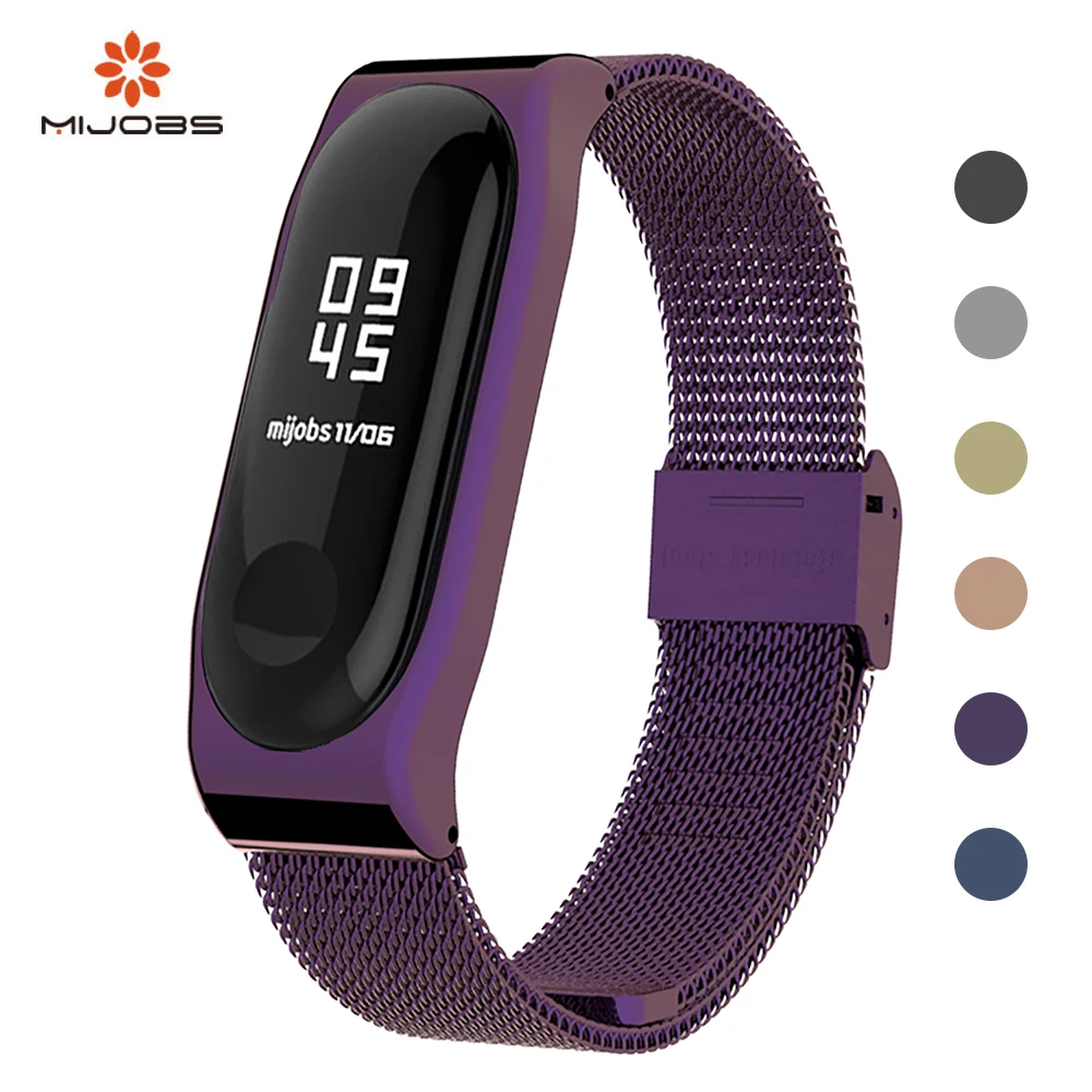 

Mijobs Strap Xiaomi Mi Band 3 Leather Wrist Straps Stainless Steel Case for Xiaomi Mi Band 3 Strap Miband 3 Replacement