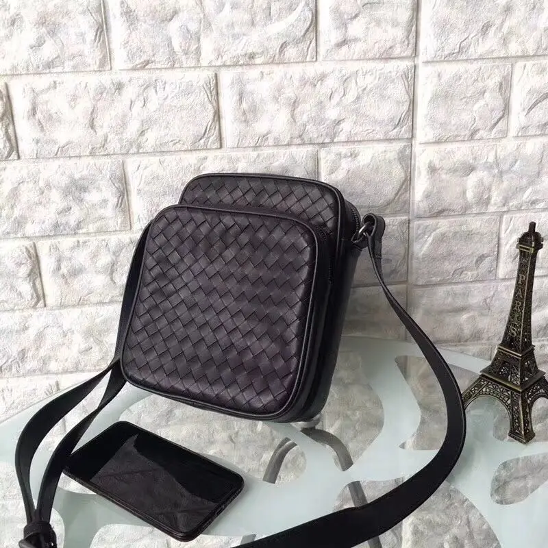 

2018 Handmand Knit Genuine leather Male Messenger bag Internal Pigskin High-quality Shoulder Bag Cowhide fashion Crossbody Bags
