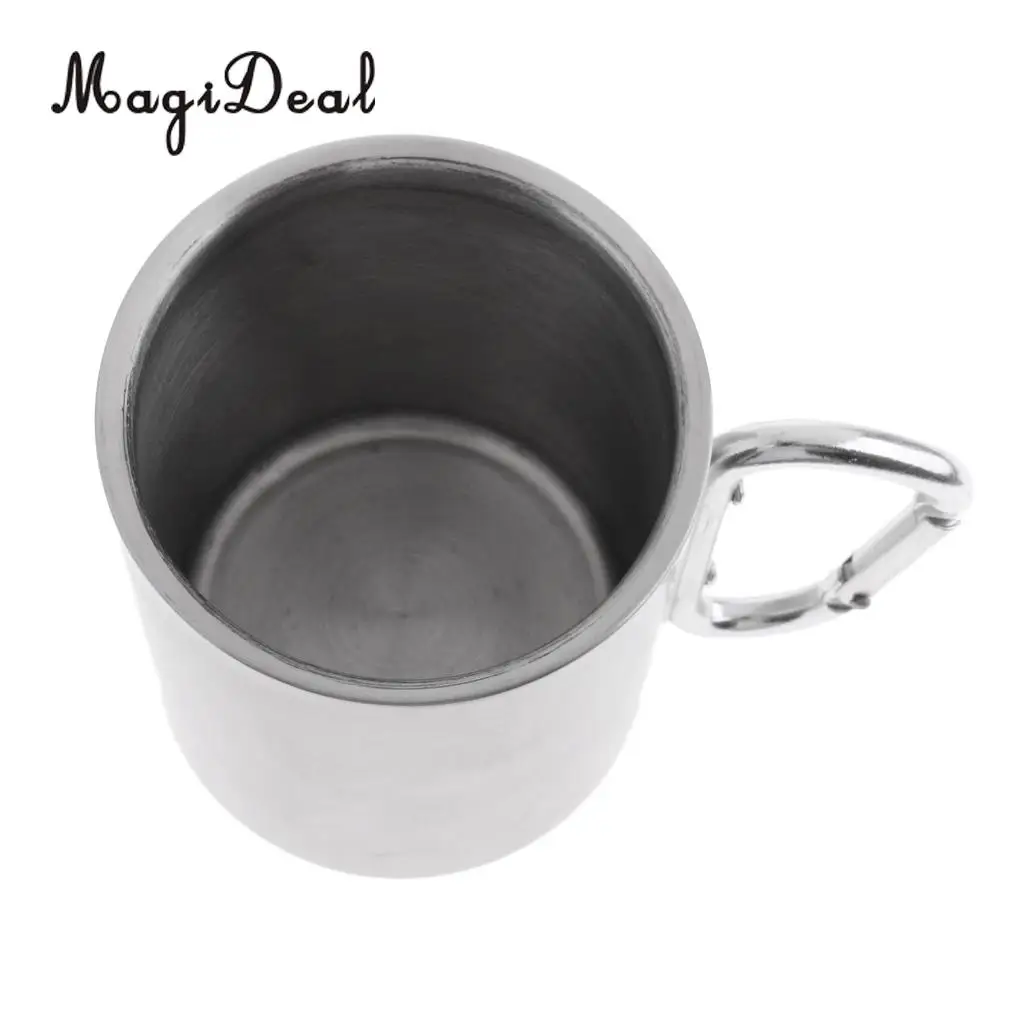 MagiDeal 300ML Stainless Steel Outdoor Camping Cup Coffee Mug with Carabiner Handle for Mountaineering 